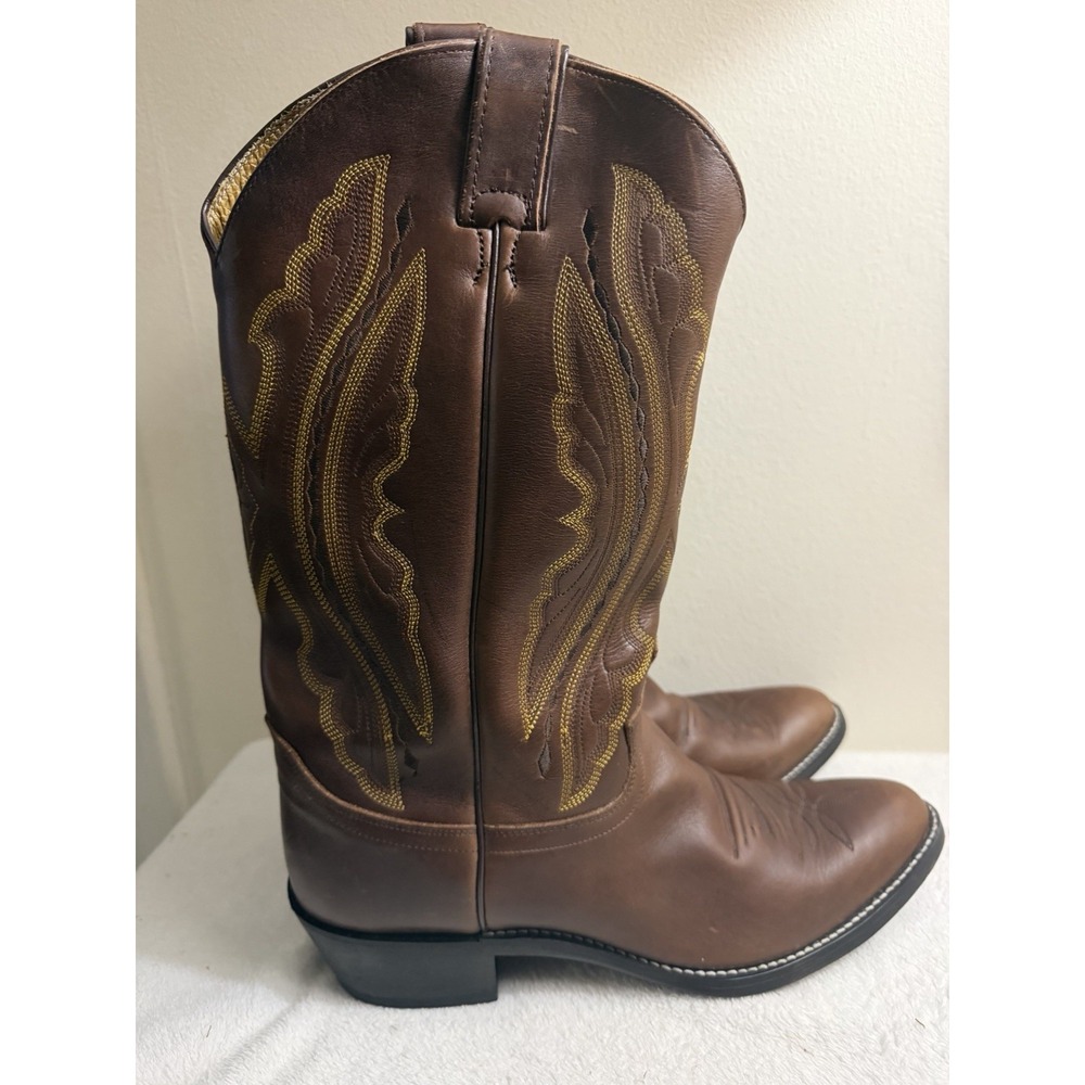Justin Mens Size 10D Brown Leather Cowboy Boots Pointed Toe Western Cowboy